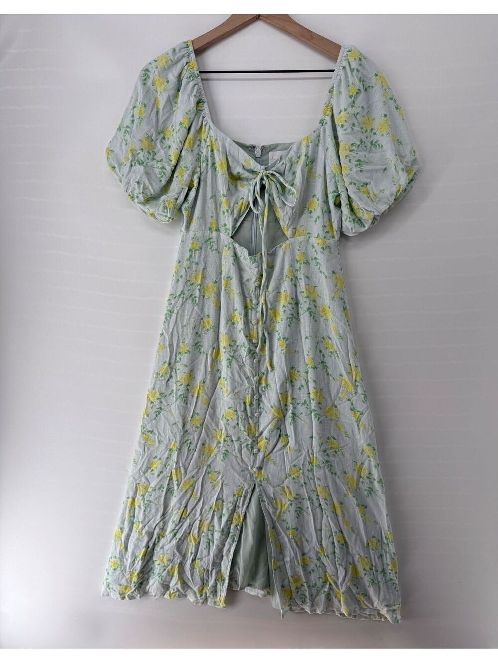 SugarLips Floral Puff Sleeve Midi Dress Women's Small Cottagecore